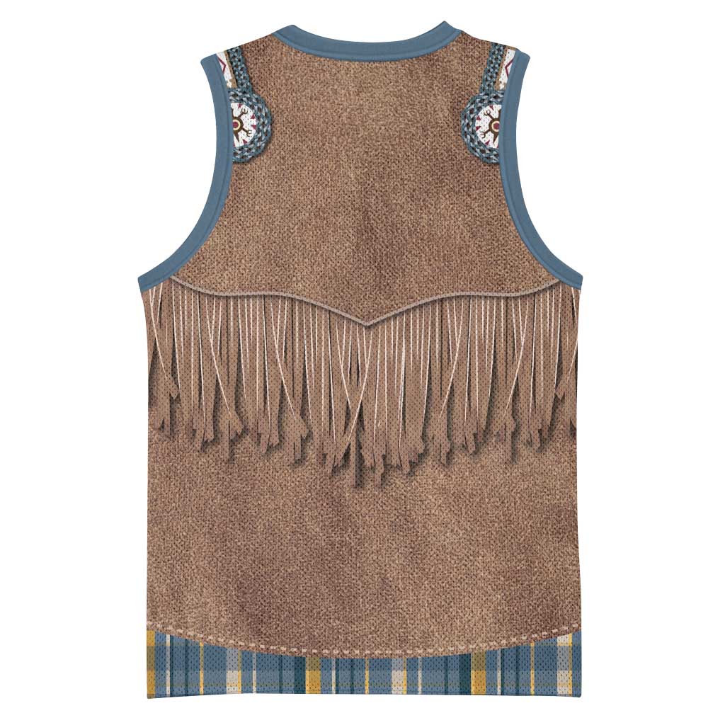 Retro Blue Yellow Plaid Basketball Jersey Western Cowboy Vest Costume - Wonder Print Shop
