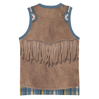 Retro Blue Yellow Plaid Basketball Jersey Western Cowboy Vest Costume - Wonder Print Shop