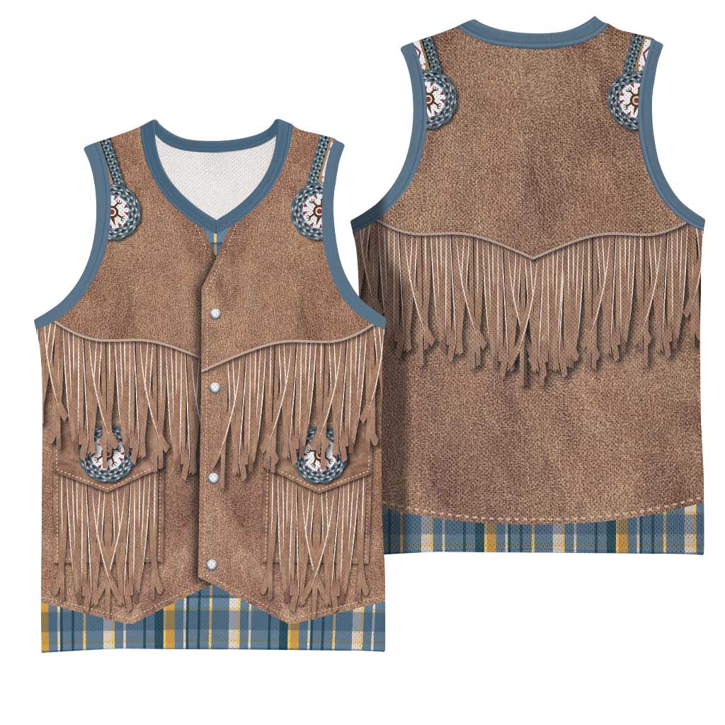 Retro Blue Yellow Plaid Basketball Jersey Western Cowboy Vest Costume - Wonder Print Shop