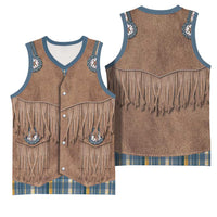 Retro Blue Yellow Plaid Basketball Jersey Western Cowboy Vest Costume - Wonder Print Shop