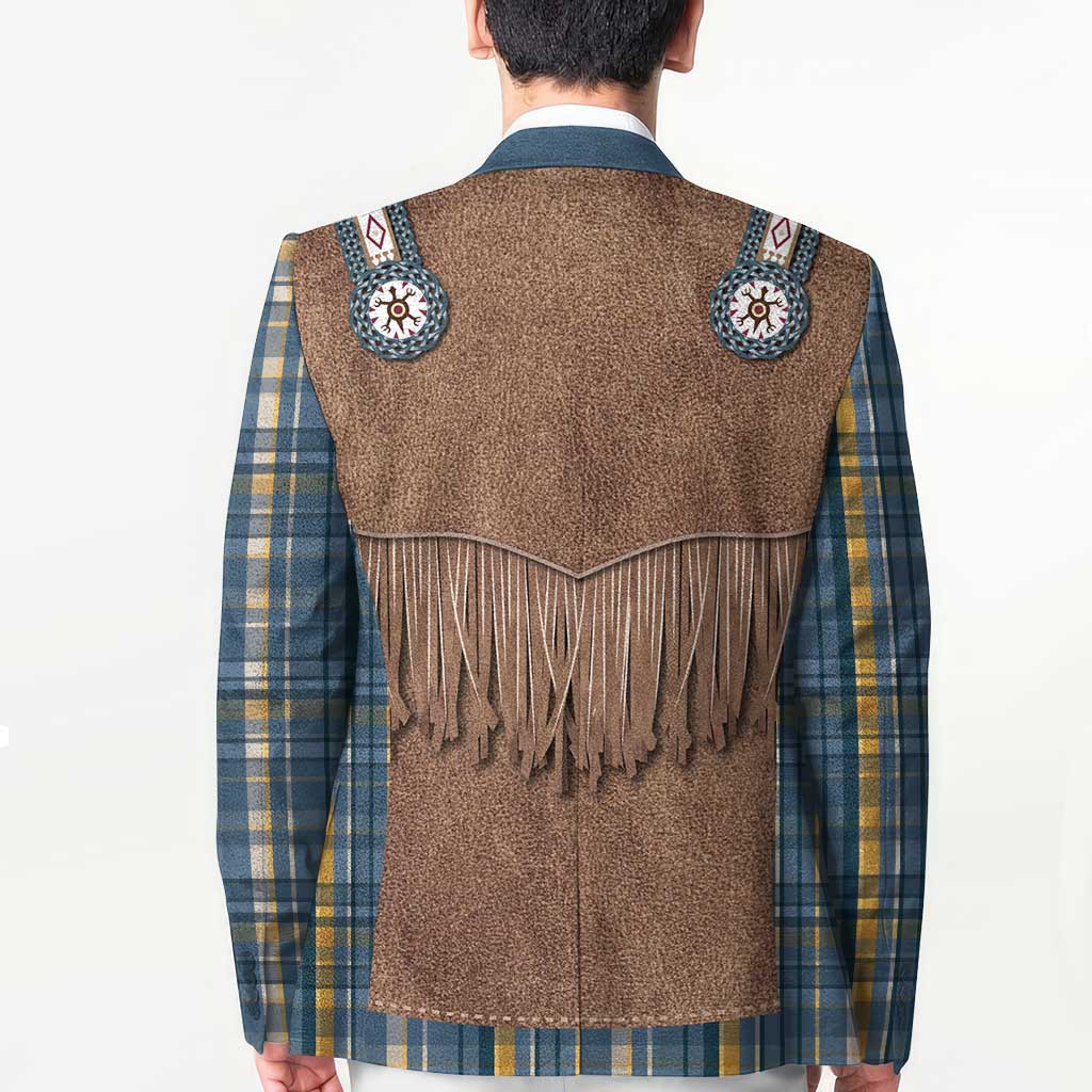 Retro Blue Yellow Plaid Blazer Western Cowboy Vest Costume - Wonder Print Shop