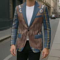 Retro Blue Yellow Plaid Blazer Western Cowboy Vest Costume - Wonder Print Shop