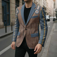 Retro Blue Yellow Plaid Blazer Western Cowboy Vest Costume - Wonder Print Shop