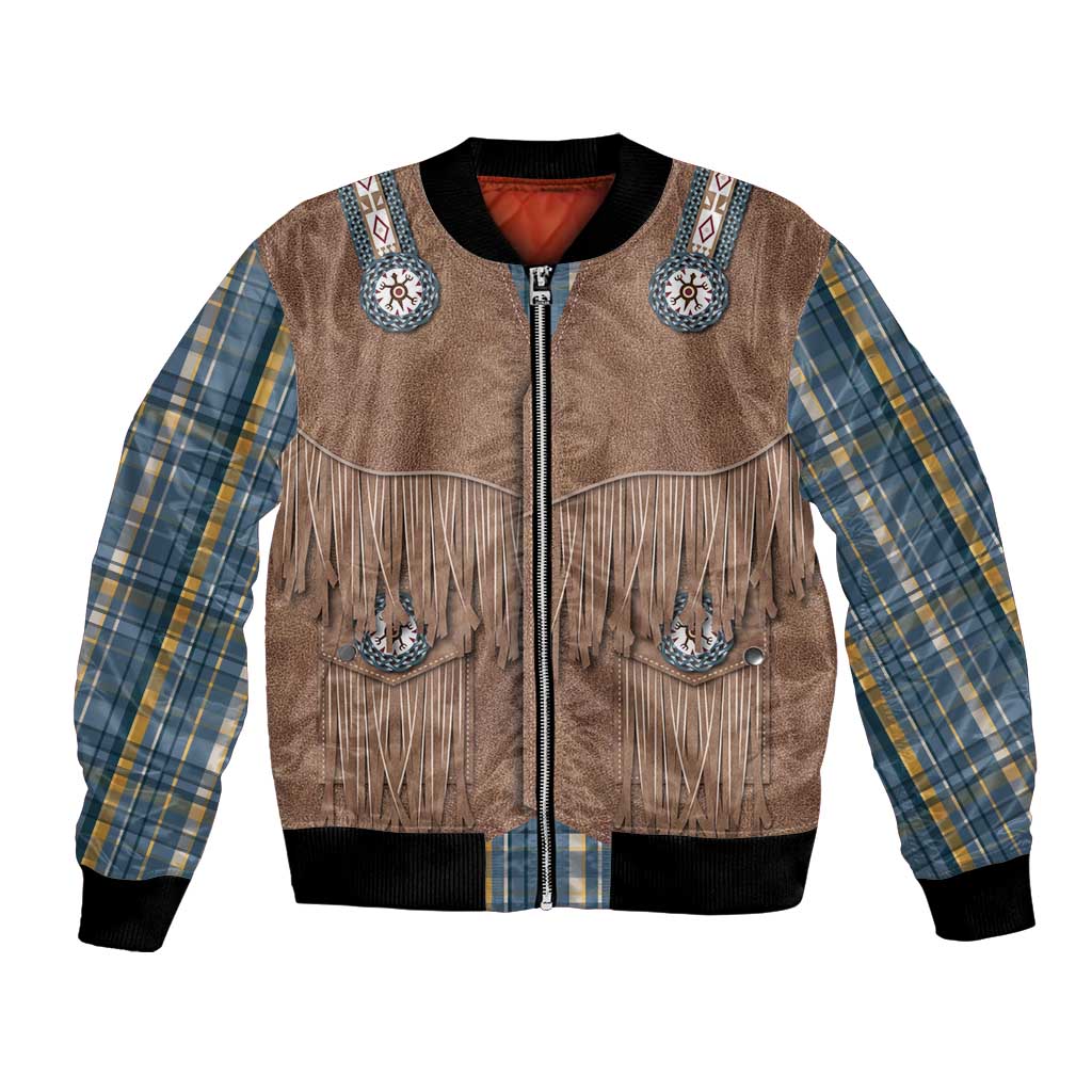 Retro Blue Yellow Plaid Bomber Jacket Western Cowboy Vest Costume - Wonder Print Shop