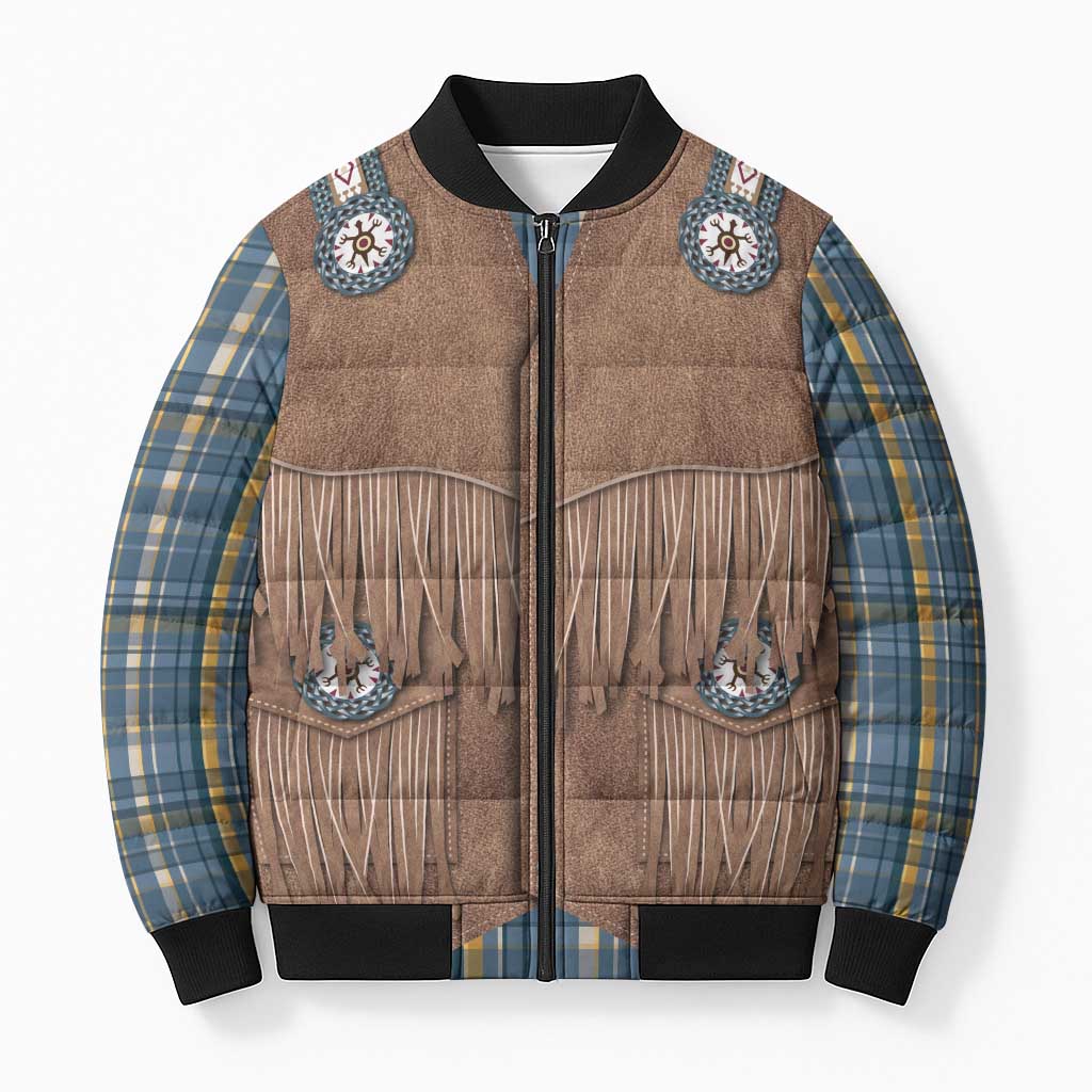 Retro Blue Yellow Plaid Bomber Puffer Jacket Western Cowboy Vest Costume - Wonder Print Shop