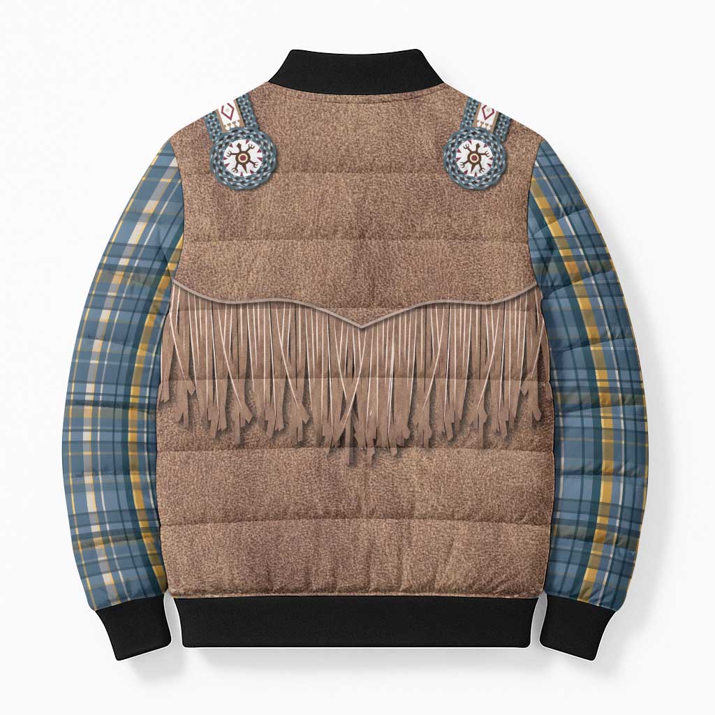 Retro Blue Yellow Plaid Bomber Puffer Jacket Western Cowboy Vest Costume - Wonder Print Shop