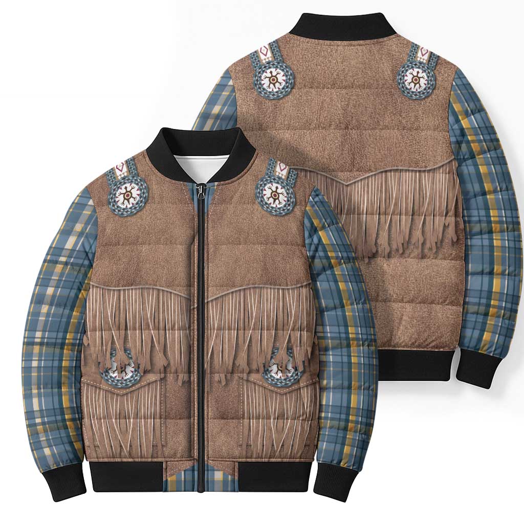Retro Blue Yellow Plaid Bomber Puffer Jacket Western Cowboy Vest Costume - Wonder Print Shop