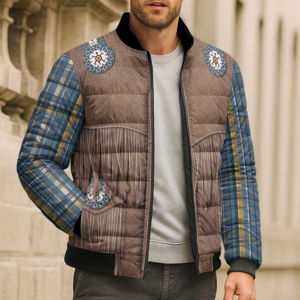 Retro Blue Yellow Plaid Bomber Puffer Jacket Western Cowboy Vest Costume - Wonder Print Shop