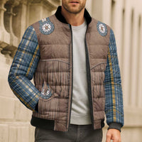 Retro Blue Yellow Plaid Bomber Puffer Jacket Western Cowboy Vest Costume - Wonder Print Shop