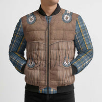 Retro Blue Yellow Plaid Bomber Puffer Jacket Western Cowboy Vest Costume - Wonder Print Shop