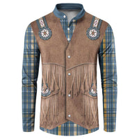 Retro Blue Yellow Plaid Button Sweatshirt Western Cowboy Vest Costume - Wonder Print Shop