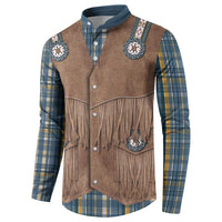 Retro Blue Yellow Plaid Button Sweatshirt Western Cowboy Vest Costume - Wonder Print Shop