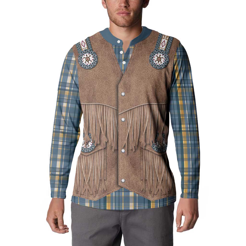 Retro Blue Yellow Plaid Button Sweatshirt Western Cowboy Vest Costume - Wonder Print Shop