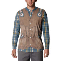 Retro Blue Yellow Plaid Button Sweatshirt Western Cowboy Vest Costume - Wonder Print Shop