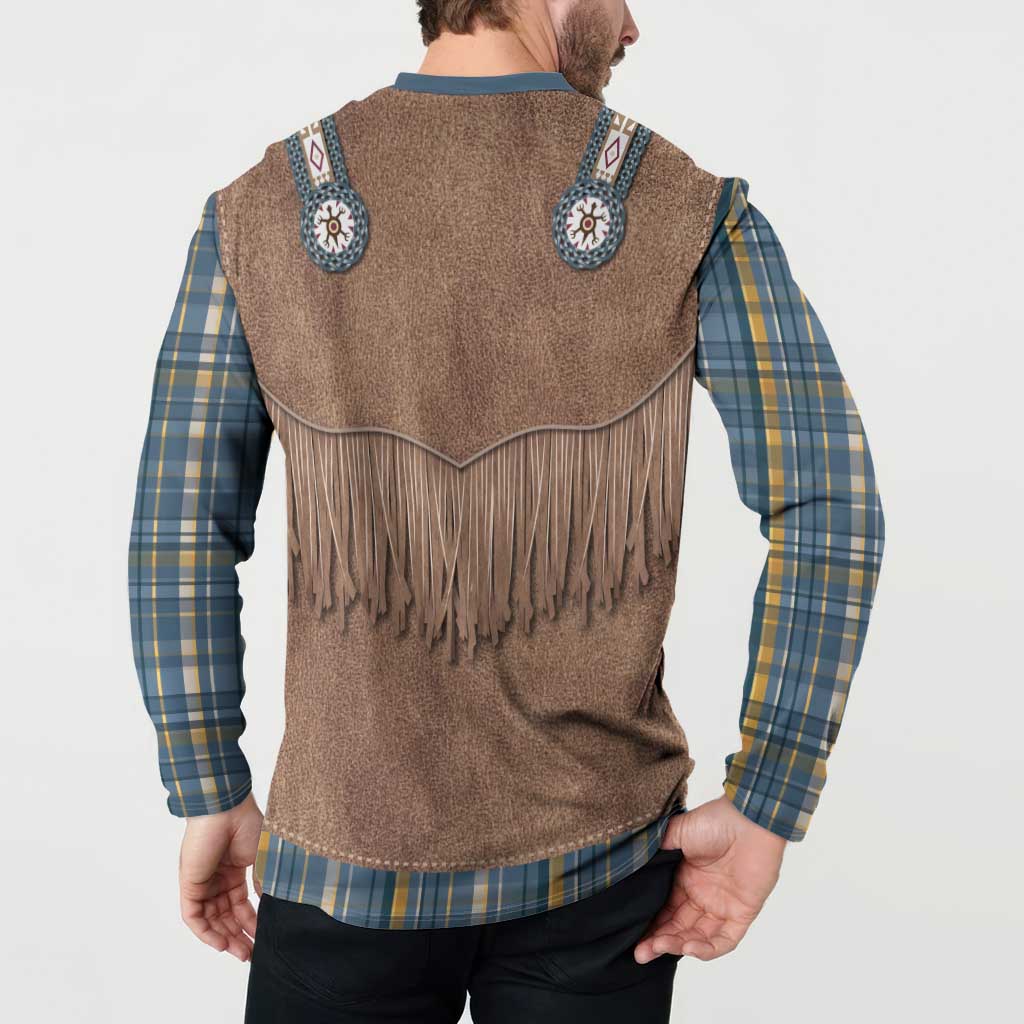 Retro Blue Yellow Plaid Button Sweatshirt Western Cowboy Vest Costume - Wonder Print Shop