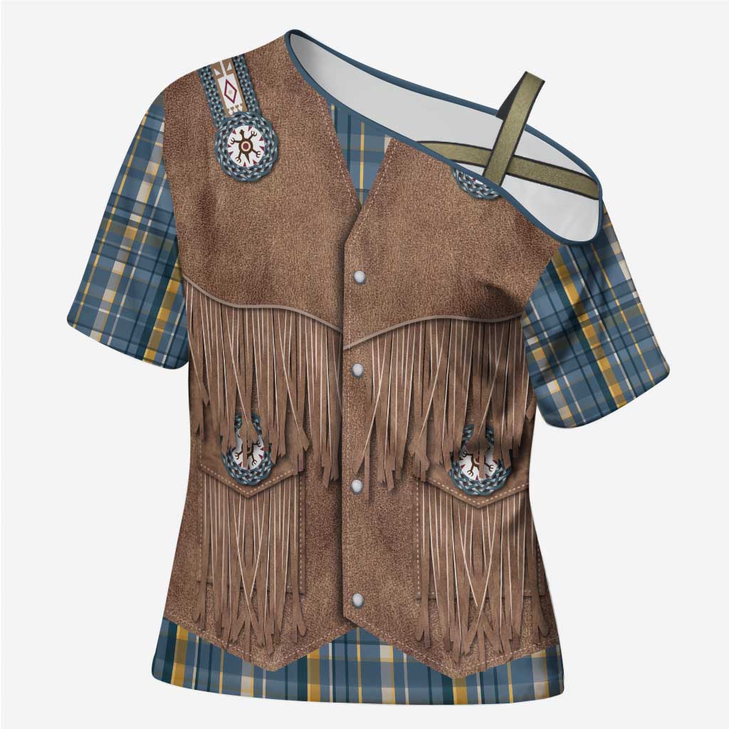 Retro Blue Yellow Plaid Cross Shoulder Shirt Western Cowboy Vest Costume - Wonder Print Shop