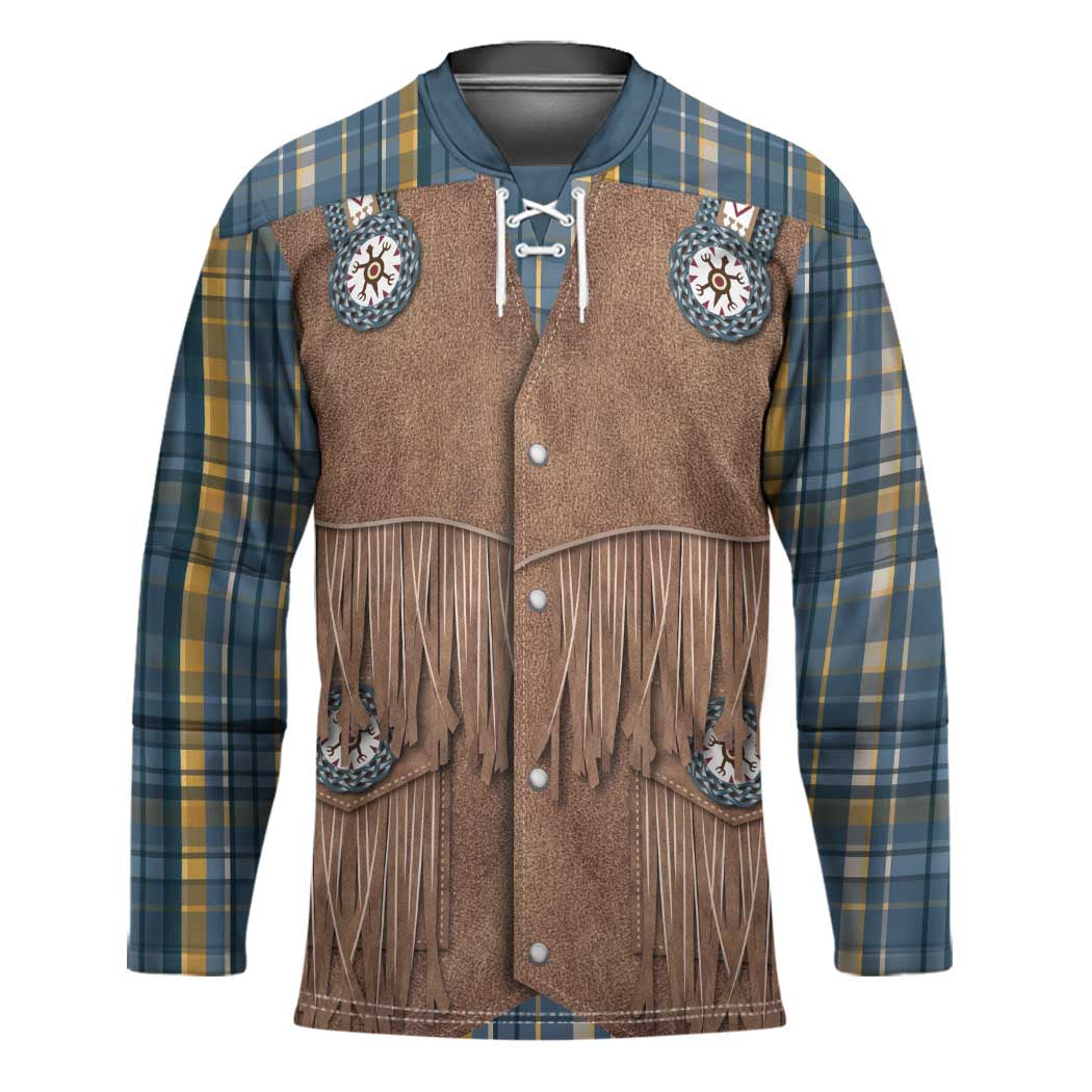Retro Blue Yellow Plaid Hockey Jersey Western Cowboy Vest Costume - Wonder Print Shop