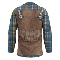 Retro Blue Yellow Plaid Hockey Jersey Western Cowboy Vest Costume - Wonder Print Shop