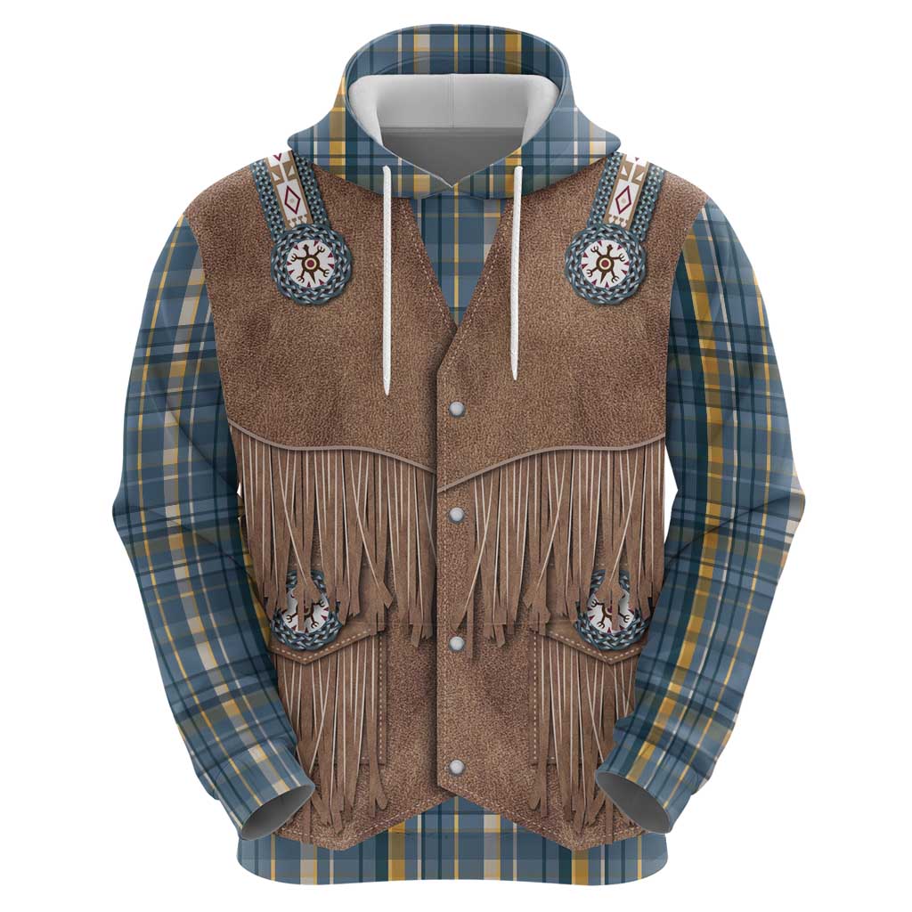 Retro Blue Yellow Plaid Hoodie Western Cowboy Vest Costume - Wonder Print Shop