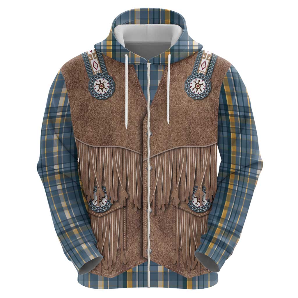Retro Blue Yellow Plaid Hoodie Western Cowboy Vest Costume - Wonder Print Shop