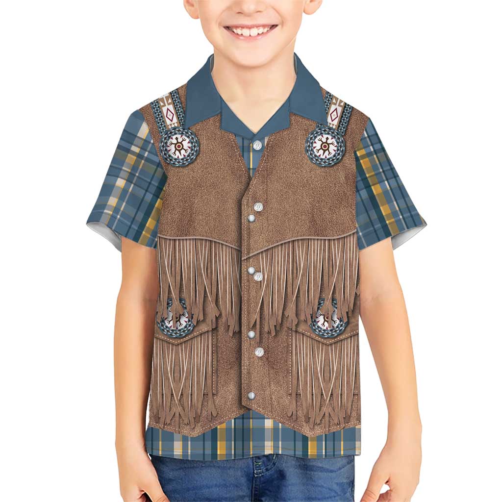 Retro Blue Yellow Plaid Kid Hawaiian Shirt Western Cowboy Vest Costume - Wonder Print Shop
