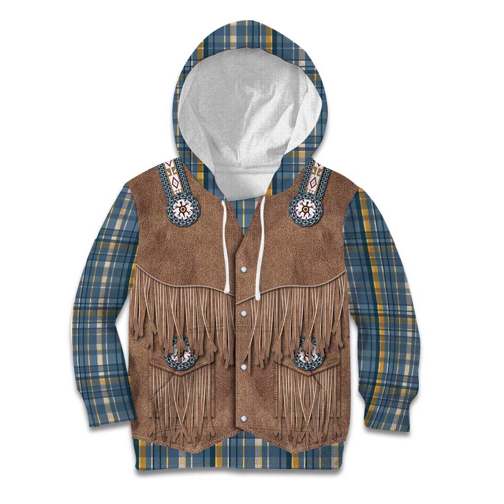 Retro Blue Yellow Plaid Kid Hoodie Western Cowboy Vest Costume - Wonder Print Shop