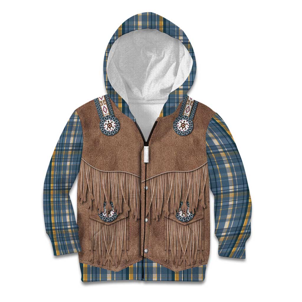 Retro Blue Yellow Plaid Kid Hoodie Western Cowboy Vest Costume - Wonder Print Shop