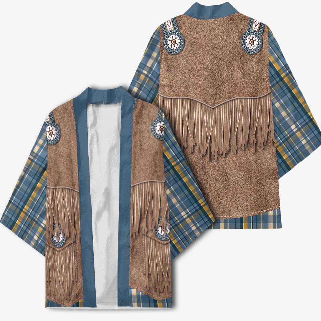 Retro Blue Yellow Plaid Kimono Western Cowboy Vest Costume - Wonder Print Shop