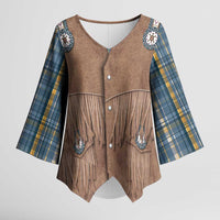 Retro Blue Yellow Plaid Kimono Sleeve Blouse Western Cowboy Vest Costume - Wonder Print Shop