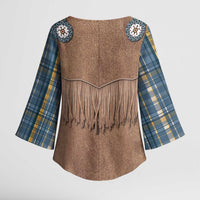 Retro Blue Yellow Plaid Kimono Sleeve Blouse Western Cowboy Vest Costume - Wonder Print Shop