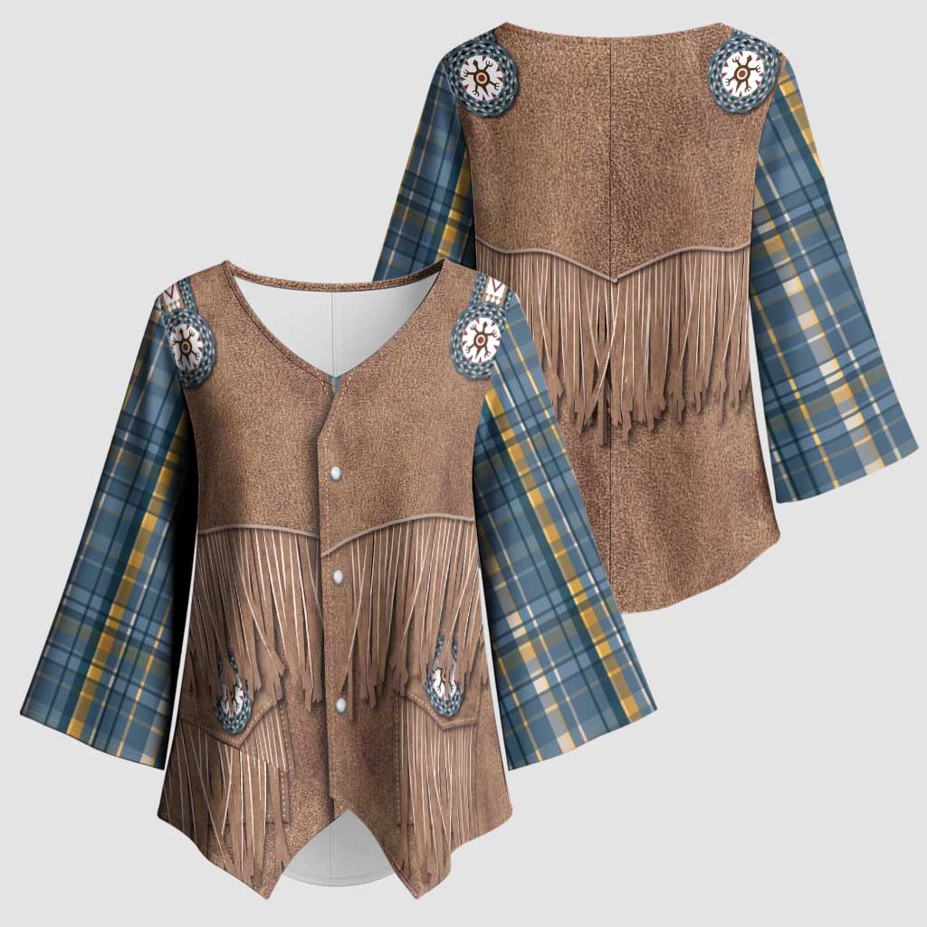 Retro Blue Yellow Plaid Kimono Sleeve Blouse Western Cowboy Vest Costume - Wonder Print Shop