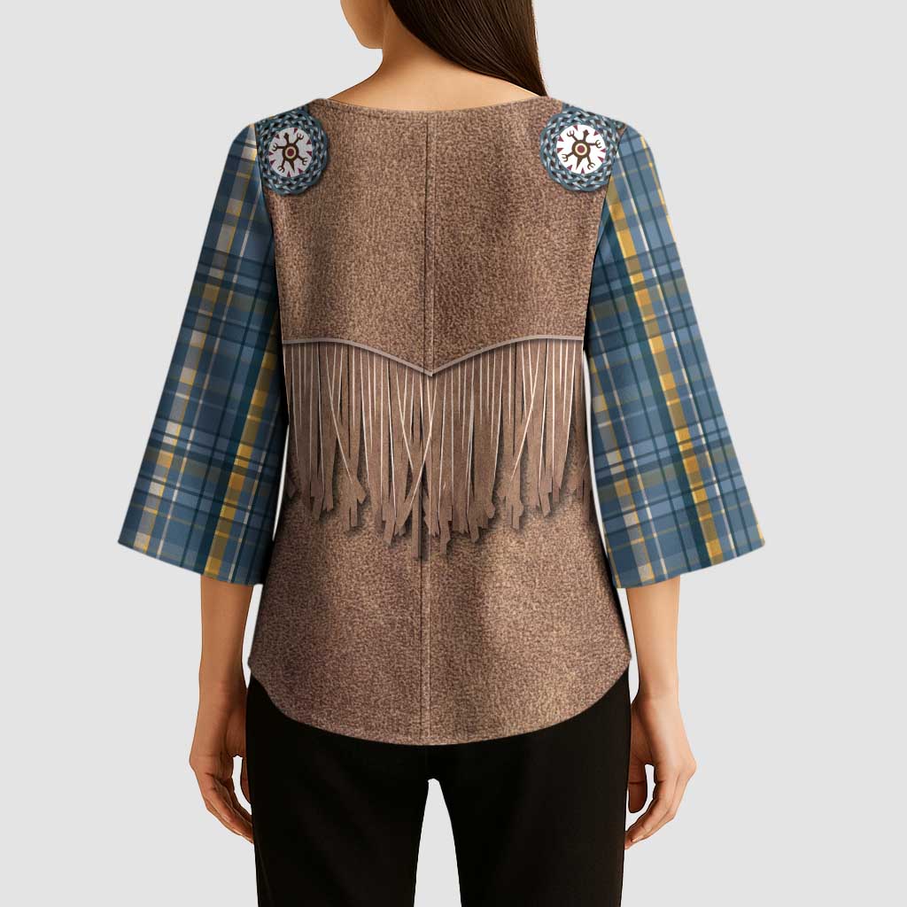 Retro Blue Yellow Plaid Kimono Sleeve Blouse Western Cowboy Vest Costume - Wonder Print Shop