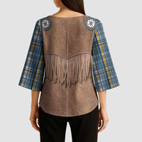 Retro Blue Yellow Plaid Kimono Sleeve Blouse Western Cowboy Vest Costume - Wonder Print Shop