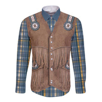 Retro Blue Yellow Plaid Long Sleeve Button Shirt Western Cowboy Vest Costume - Wonder Print Shop