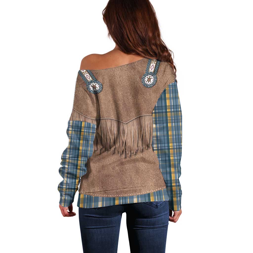 Retro Blue Yellow Plaid Off Shoulder Sweater Western Cowboy Vest Costume - Wonder Print Shop