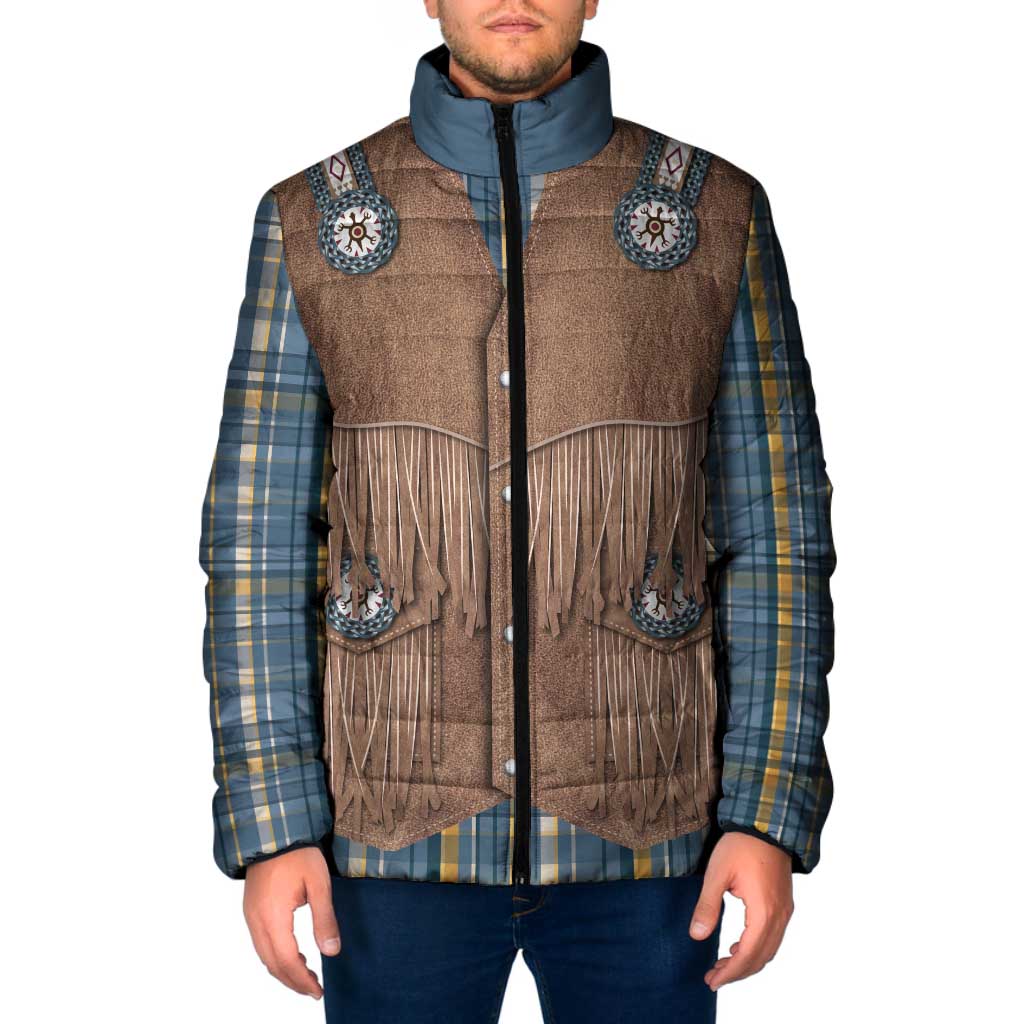 Retro Blue Yellow Plaid Padded Jacket Western Cowboy Vest Costume - Wonder Print Shop