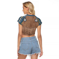 Retro Blue Yellow Plaid Raglan Cropped T Shirt Western Cowboy Vest Costume - Wonder Print Shop