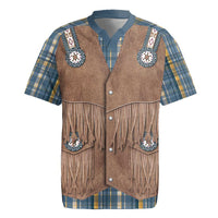 Retro Blue Yellow Plaid Rugby Jersey Western Cowboy Vest Costume - Wonder Print Shop