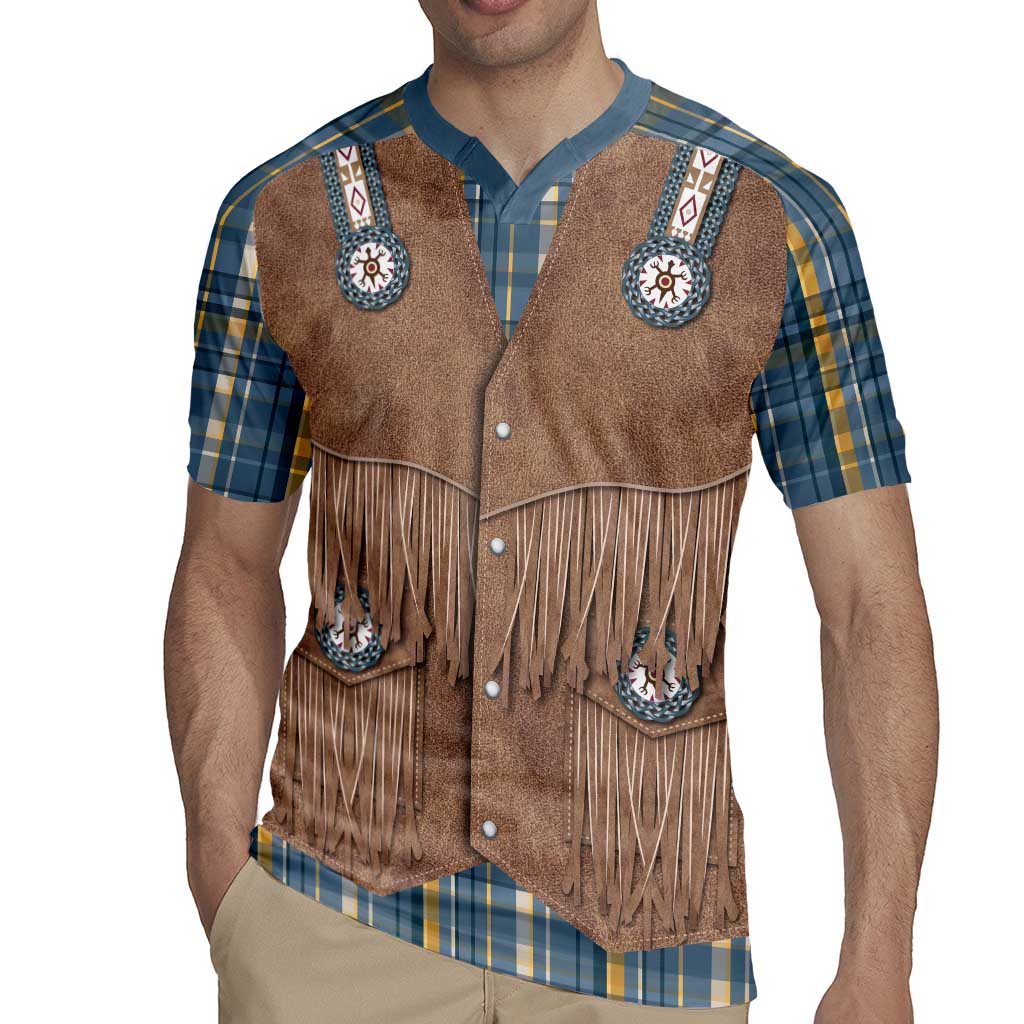 Retro Blue Yellow Plaid Rugby Jersey Western Cowboy Vest Costume - Wonder Print Shop