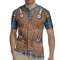 Retro Blue Yellow Plaid Rugby Jersey Western Cowboy Vest Costume - Wonder Print Shop