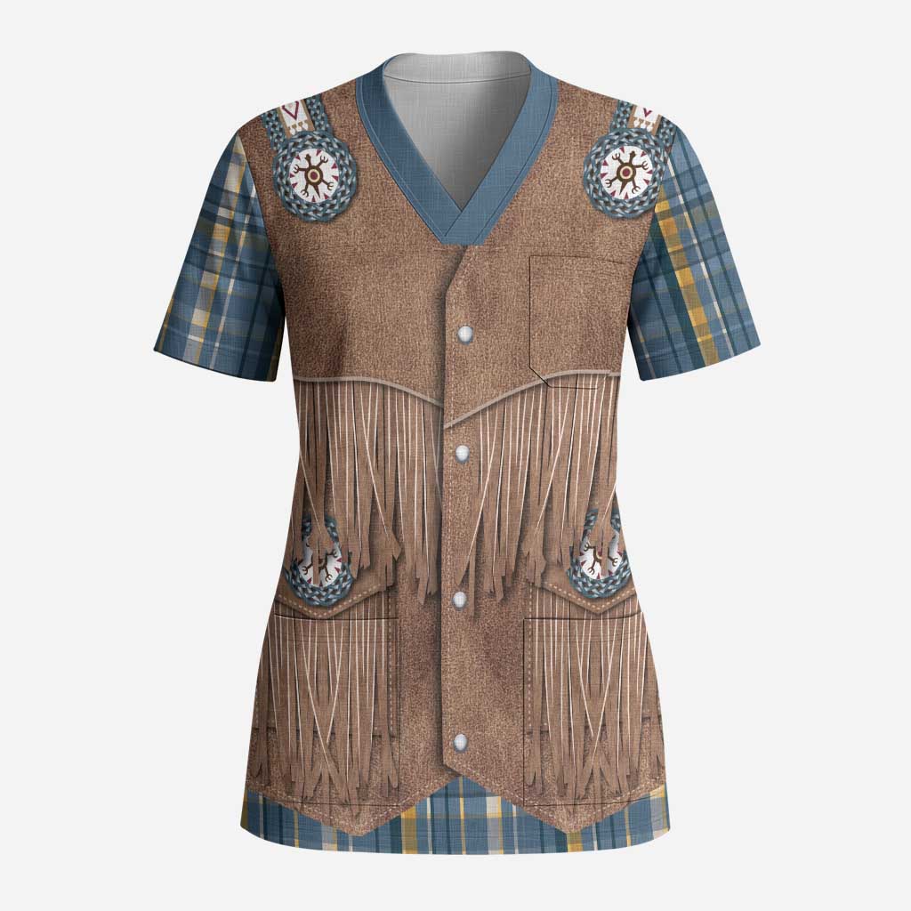 Retro Blue Yellow Plaid Scrub Top Western Cowboy Vest Costume - Wonder Print Shop
