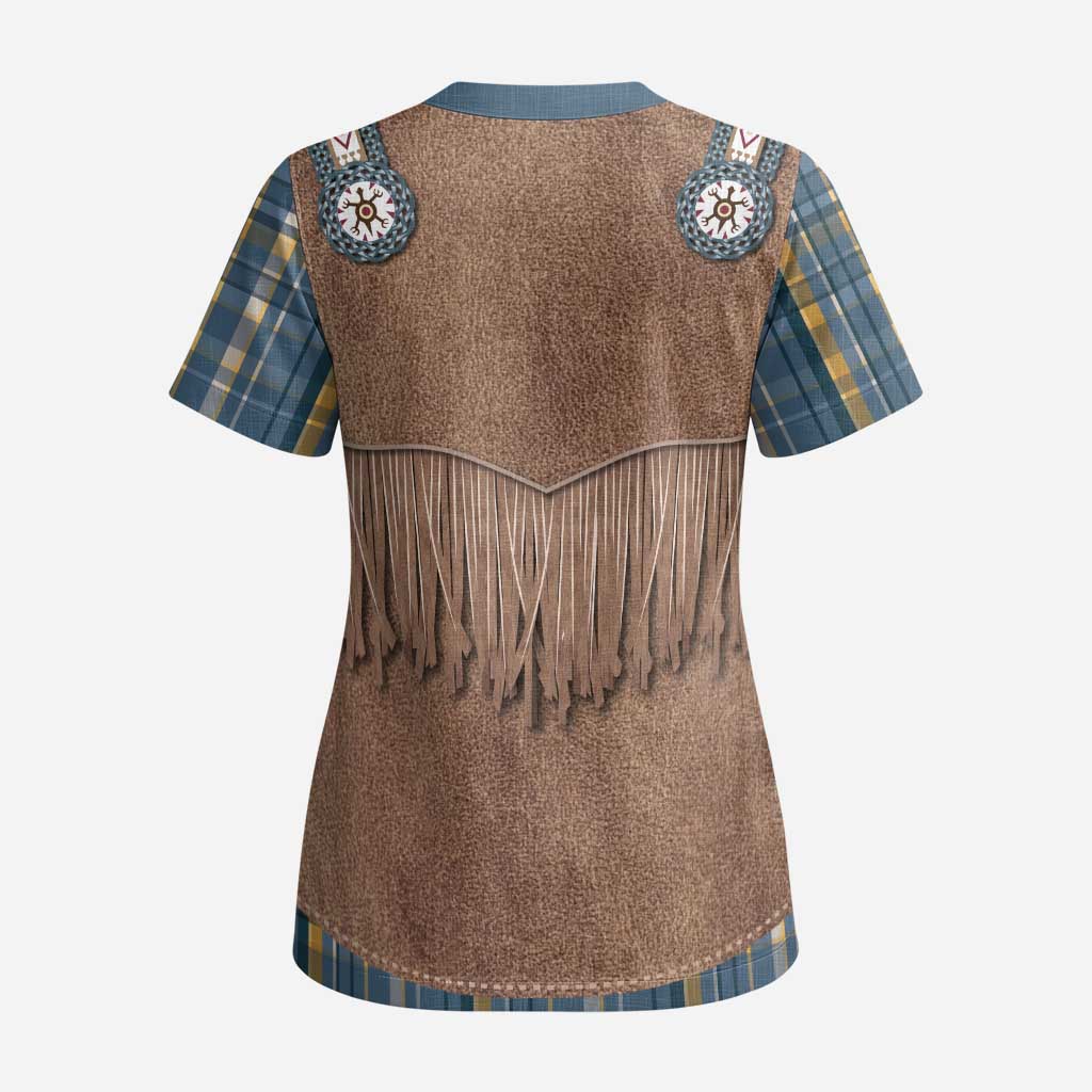 Retro Blue Yellow Plaid Scrub Top Western Cowboy Vest Costume - Wonder Print Shop