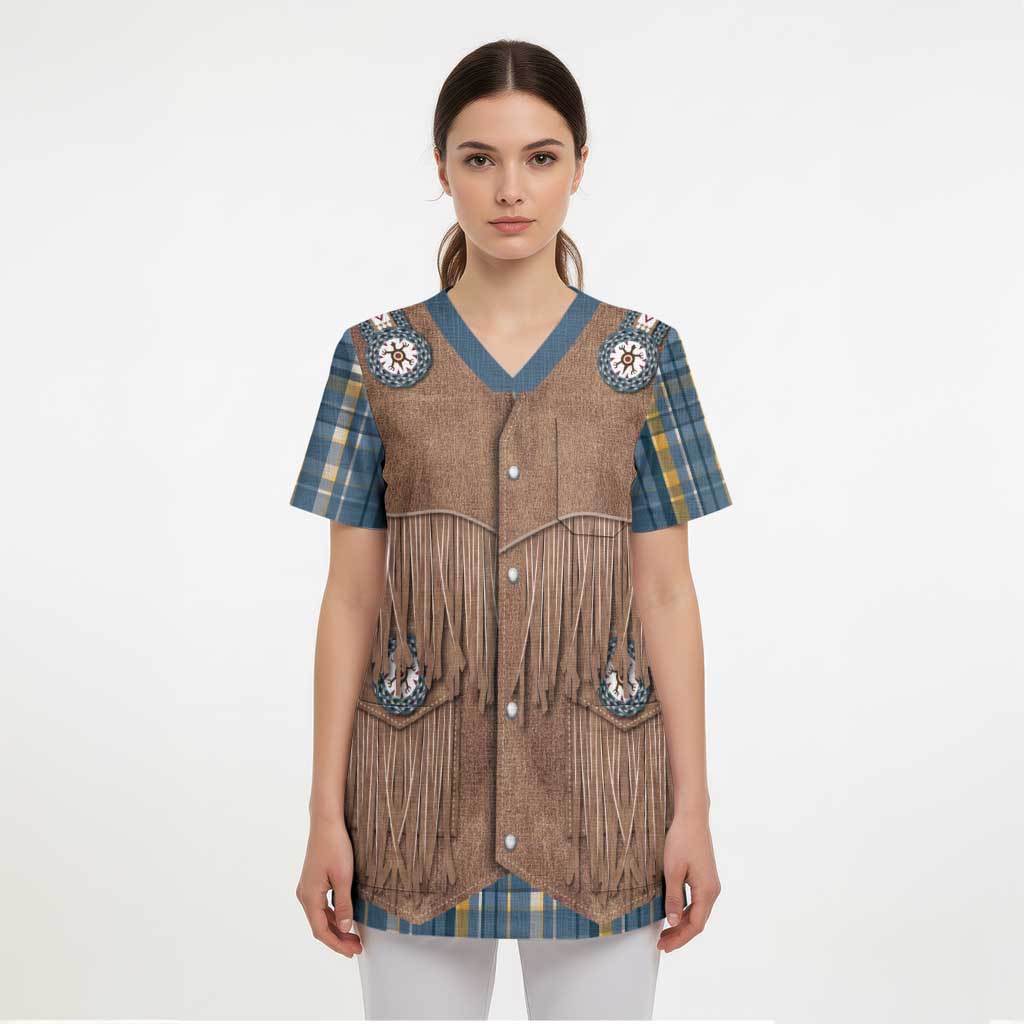 Retro Blue Yellow Plaid Scrub Top Western Cowboy Vest Costume - Wonder Print Shop