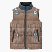 Retro Blue Yellow Plaid Sleeveless Puffer Jacket Western Cowboy Vest Costume - Wonder Print Shop