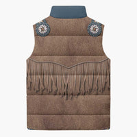 Retro Blue Yellow Plaid Sleeveless Puffer Jacket Western Cowboy Vest Costume - Wonder Print Shop
