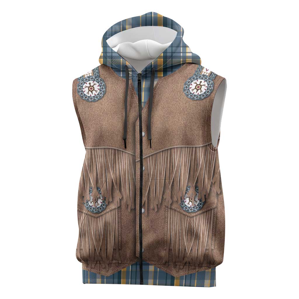 Retro Blue Yellow Plaid Sleeveless Zip Hoodie Western Cowboy Vest Costume - Wonder Print Shop