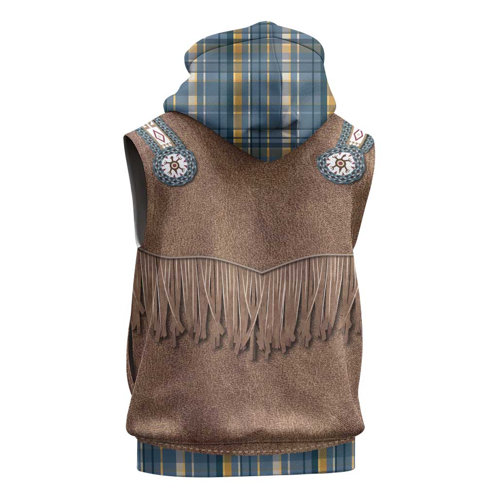 Retro Blue Yellow Plaid Sleeveless Zip Hoodie Western Cowboy Vest Costume - Wonder Print Shop