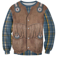 Retro Blue Yellow Plaid Sweatshirt Western Cowboy Vest Costume - Wonder Print Shop