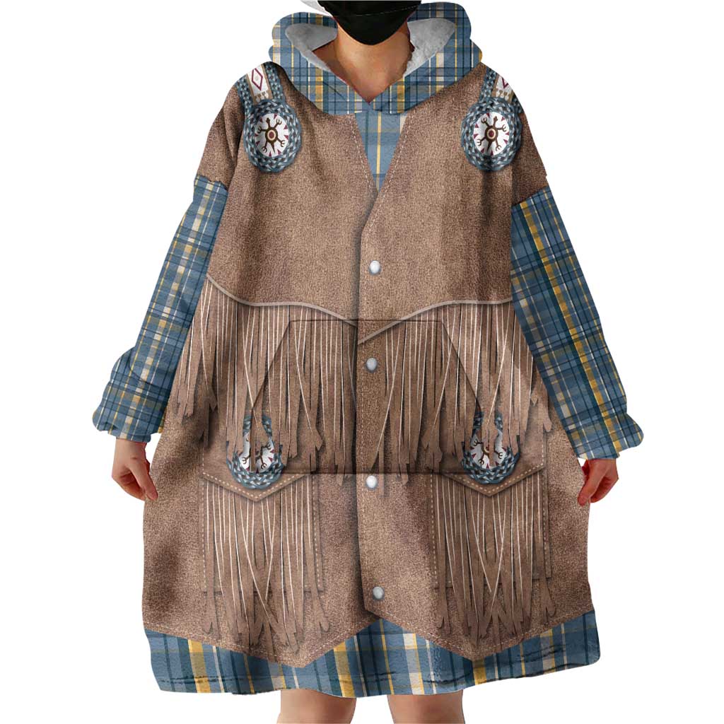 Retro Blue Yellow Plaid Wearable Blanket Hoodie Western Cowboy Vest Costume - Wonder Print Shop