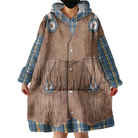 Retro Blue Yellow Plaid Wearable Blanket Hoodie Western Cowboy Vest Costume - Wonder Print Shop